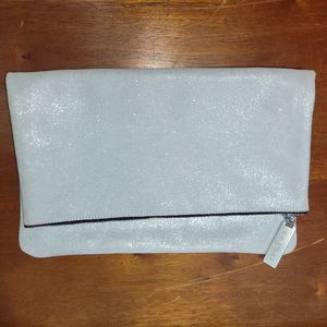 August The Ravelle Metallic Foldover Clutch Bag- Silver Retails $228
